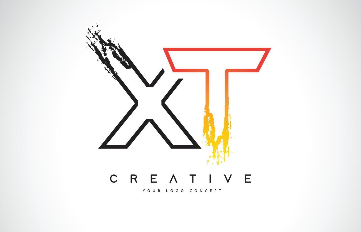 xt diseño de logotipo moderno creativo con colores naranja y negro. diseño de letra de trazo de monograma. vector