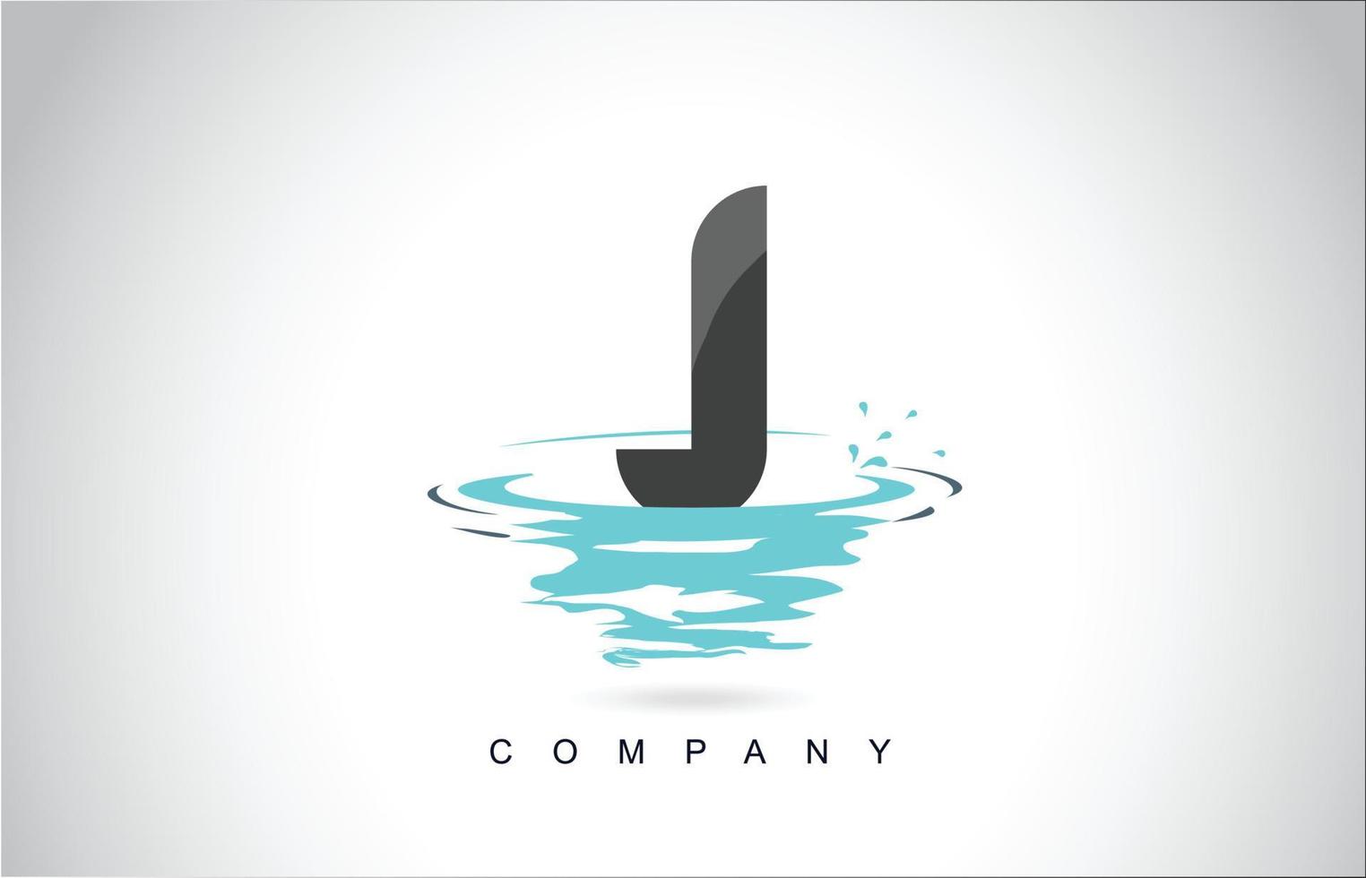 J Letter Logo Design with Water Splash Ripples Drops Reflection vector