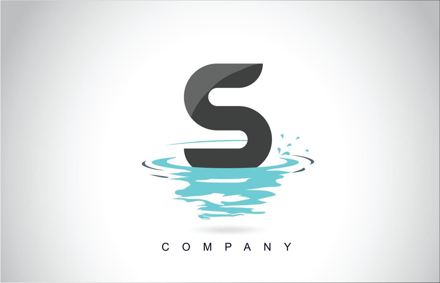 S Letter Logo Design with Water Splash Ripples Drops Reflection vector