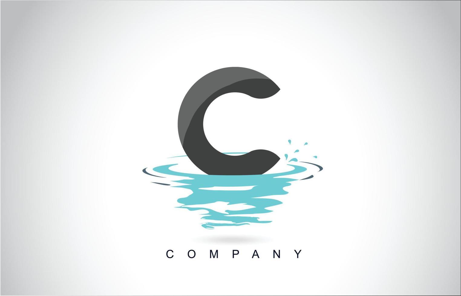 C Letter Logo Design with Water Splash Ripples Drops Reflection vector