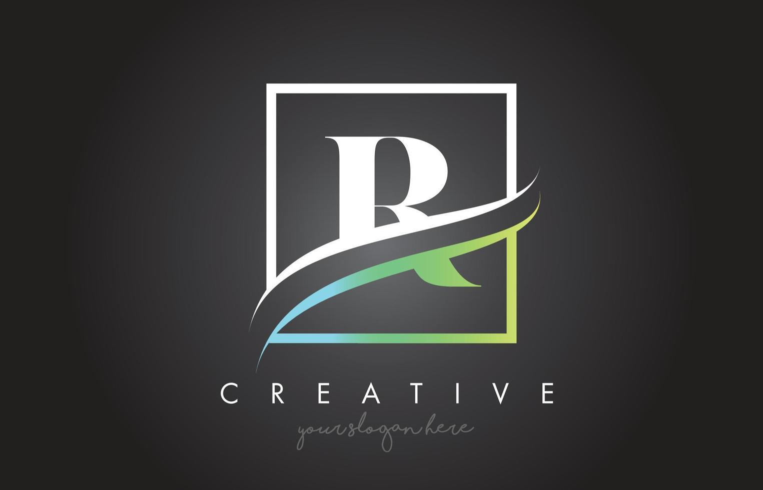 R Letter Logo Design with Square Swoosh Border and Creative Icon Design. vector