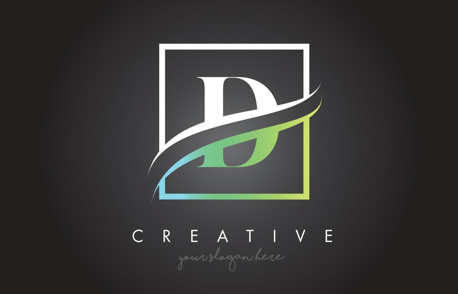 D Letter Logo Design with Square Swoosh Border and Creative Icon Design. vector