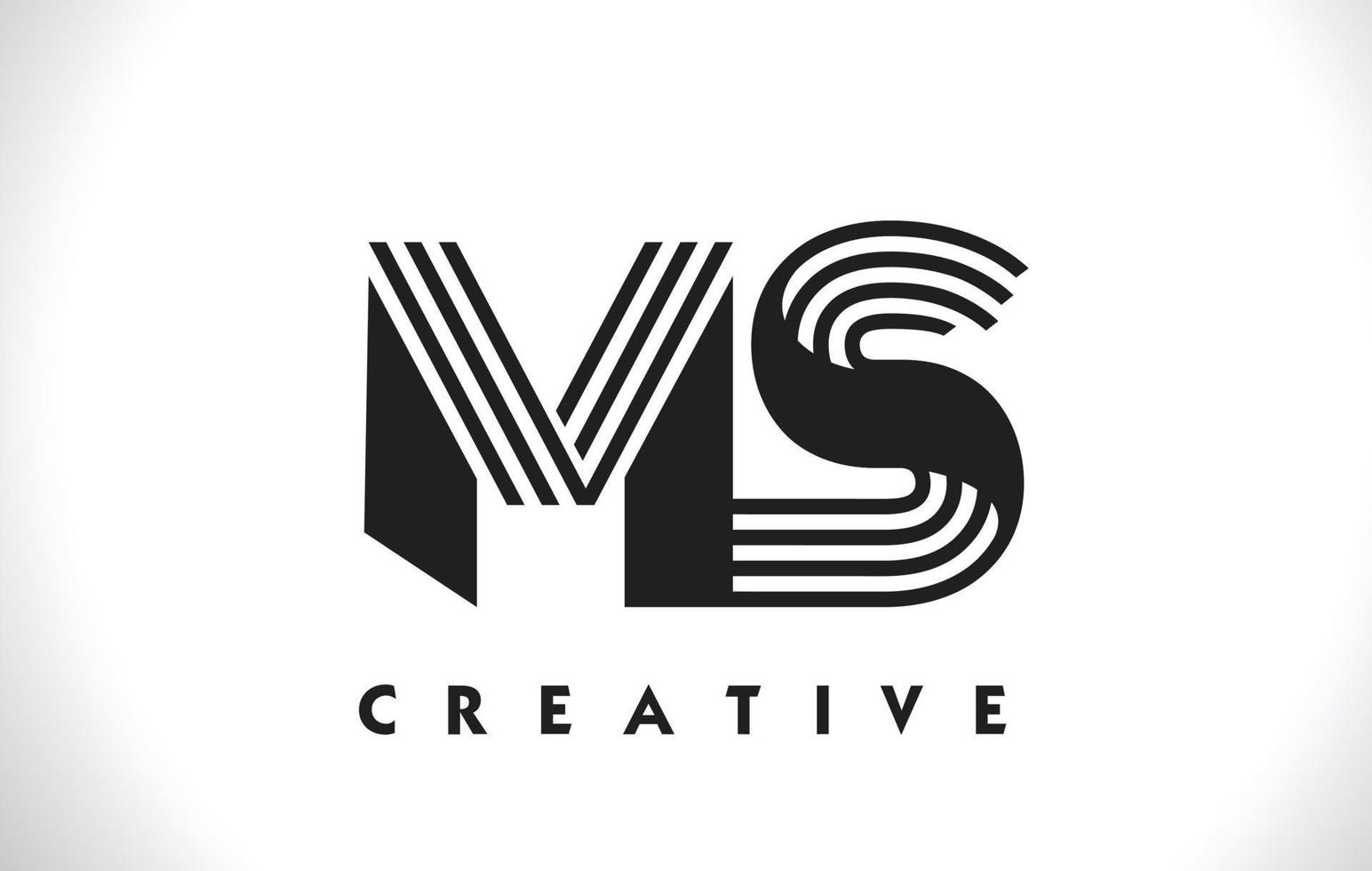 MS Logo Letter With Black Lines Design. Line Letter Vector Illustration