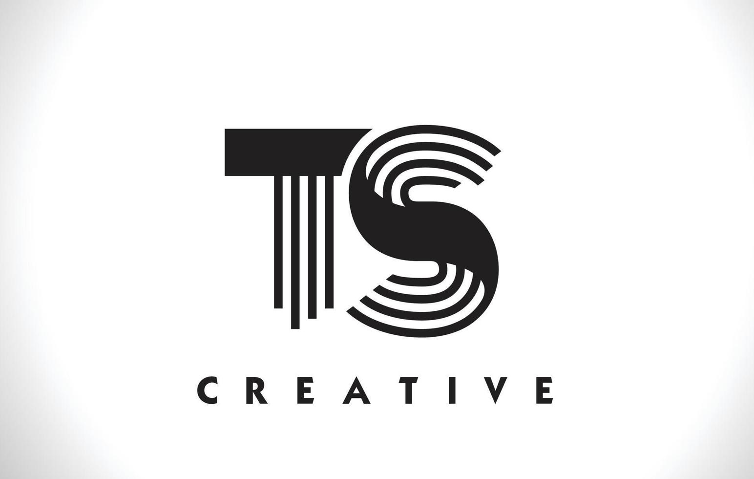 TS Logo Letter With Black Lines Design. Line Letter Vector Illustration