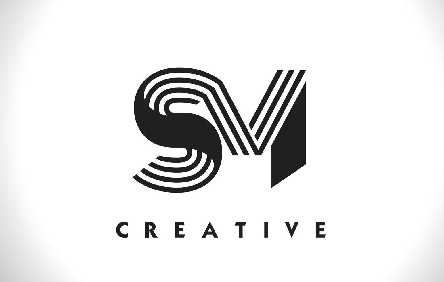 Letra del logotipo de SM con diseño de líneas negras. Ilustración de vector de letra de línea