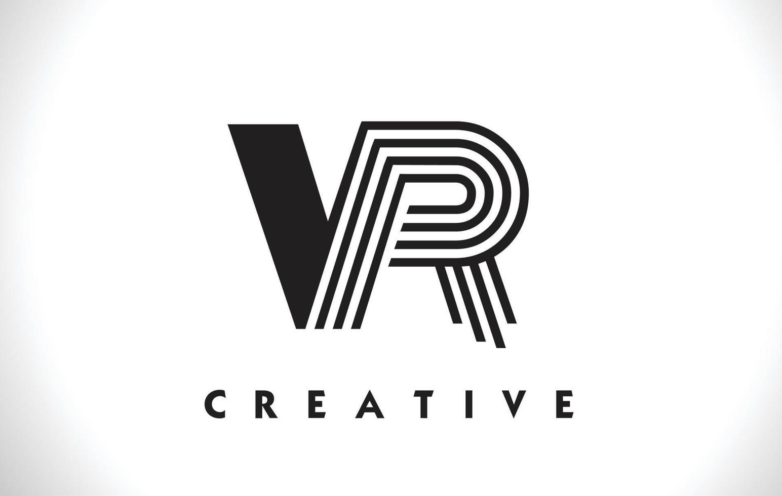 Letra del logotipo de VR con diseño de líneas negras. Ilustración de vector de letra de línea