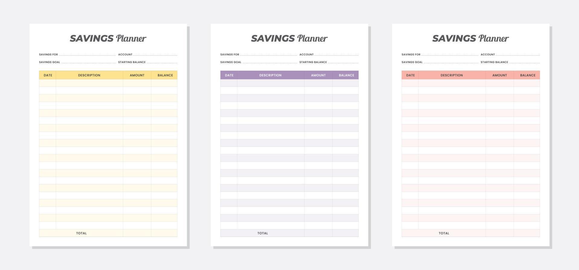 Savings Planner Template Design Set vector