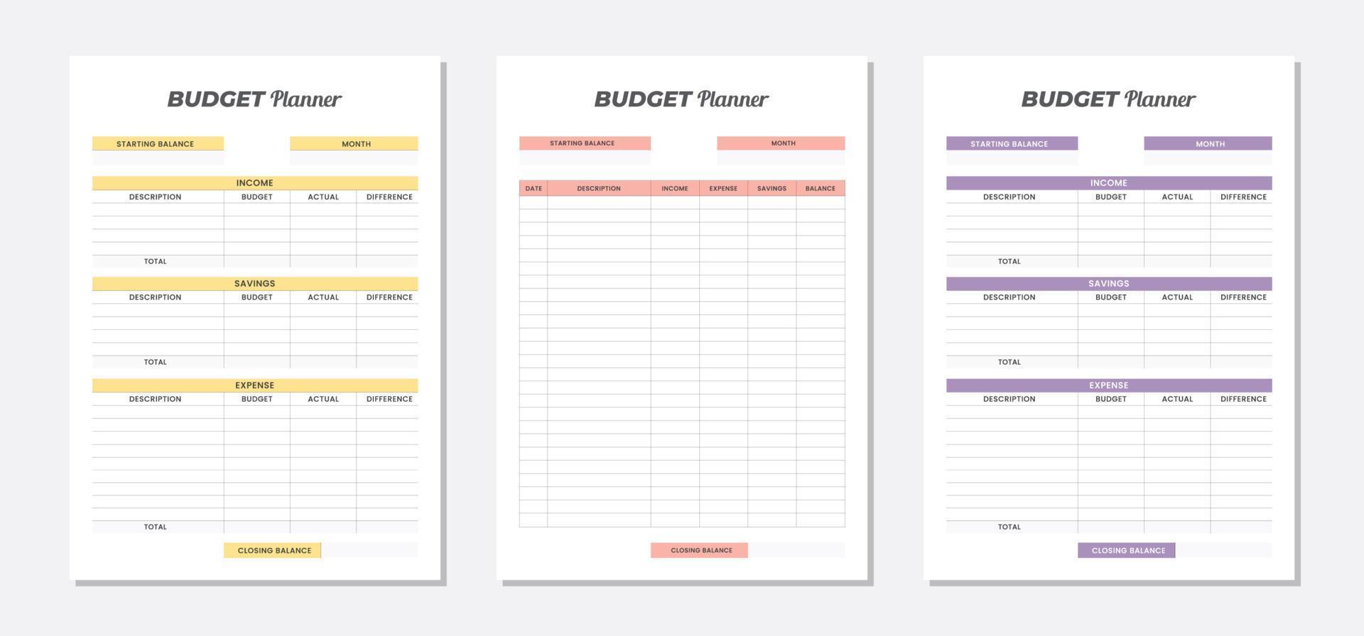 Budget planner template set. vector