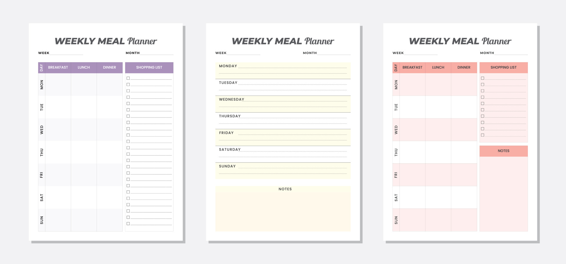 Weekly Meal Planner Set. 4894500 Vector Art at Vecteezy