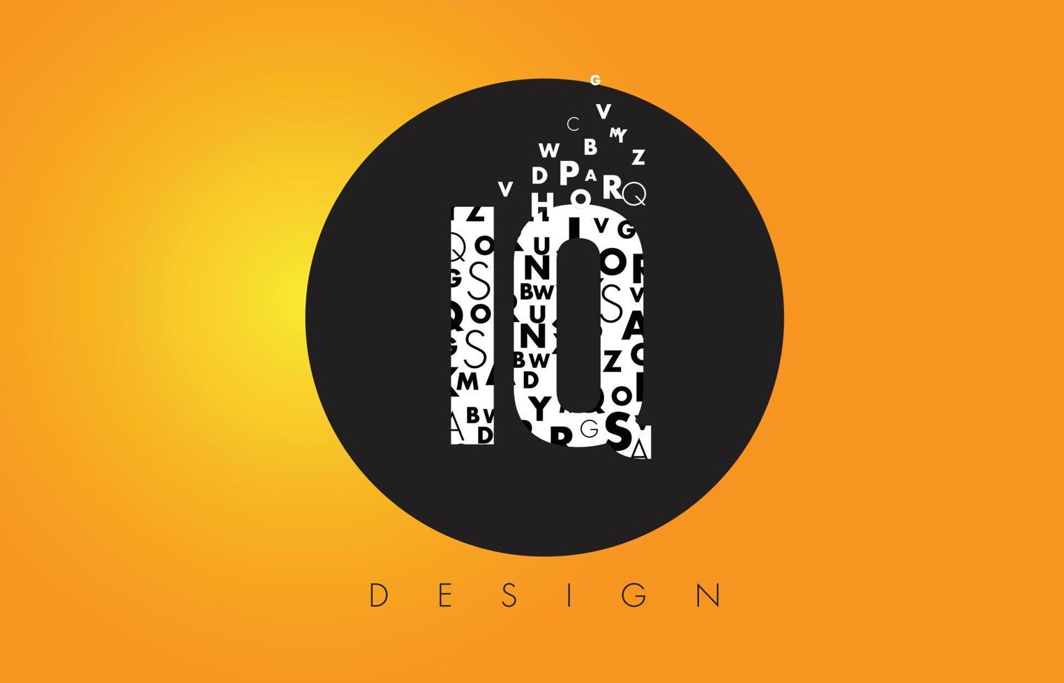 IQ I Q Logo Made of Small Letters with Black Circle and Yellow Background. vector