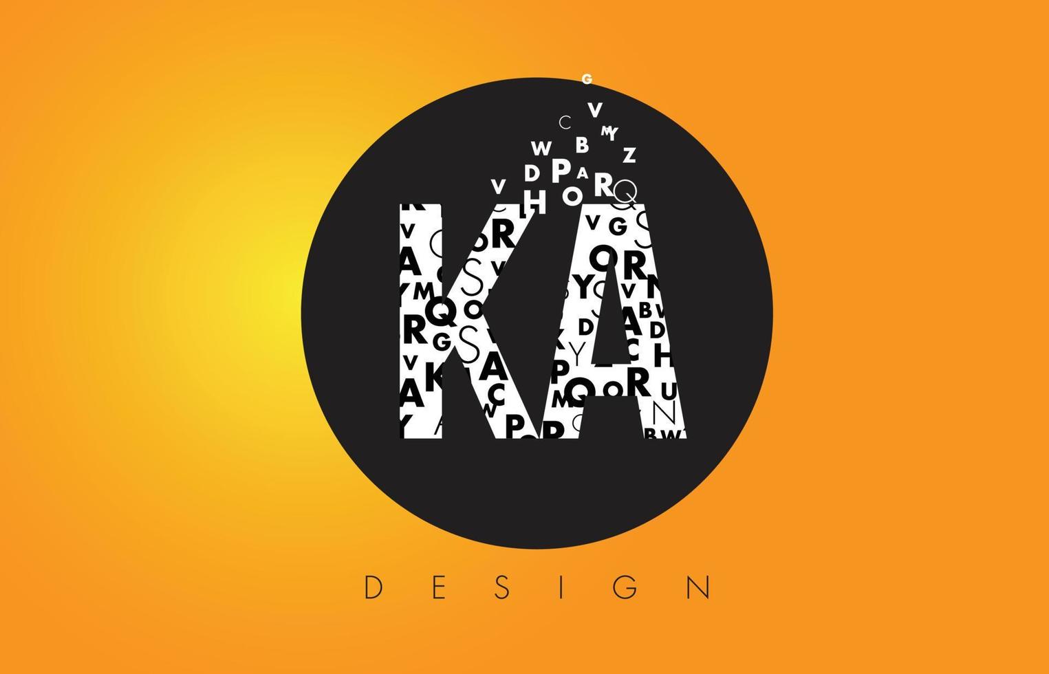 KA K A Logo Made of Small Letters with Black Circle and Yellow Background. vector