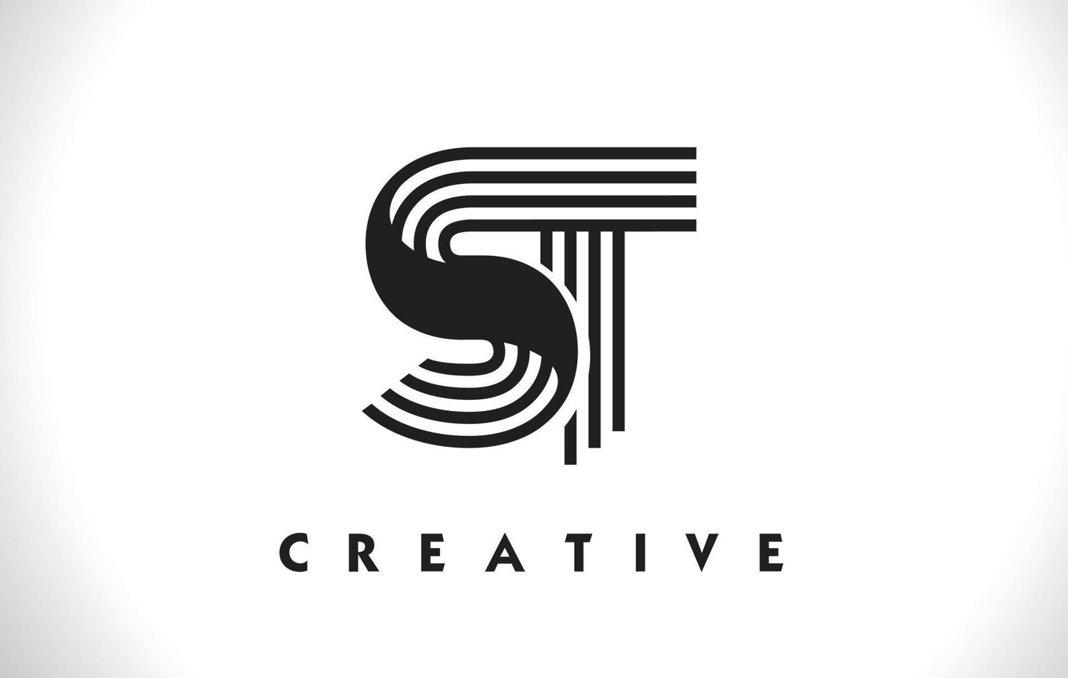 ST Logo Letter With Black Lines Design. Line Letter Vector Illustration