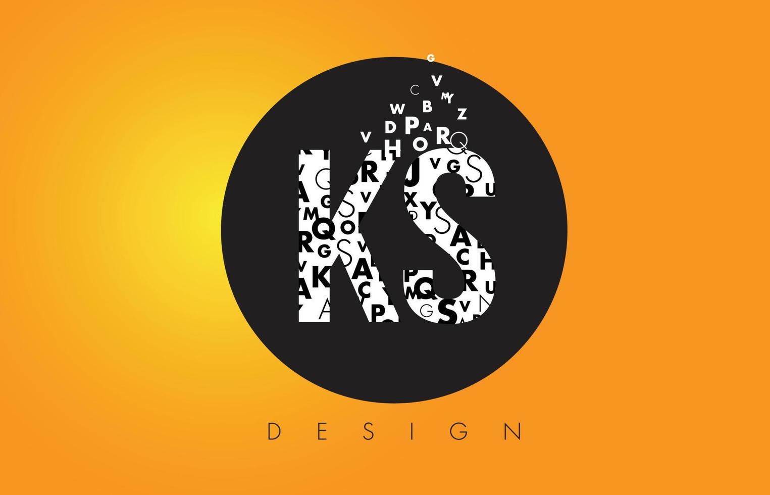 KS K S Logo Made of Small Letters with Black Circle and Yellow Background. vector