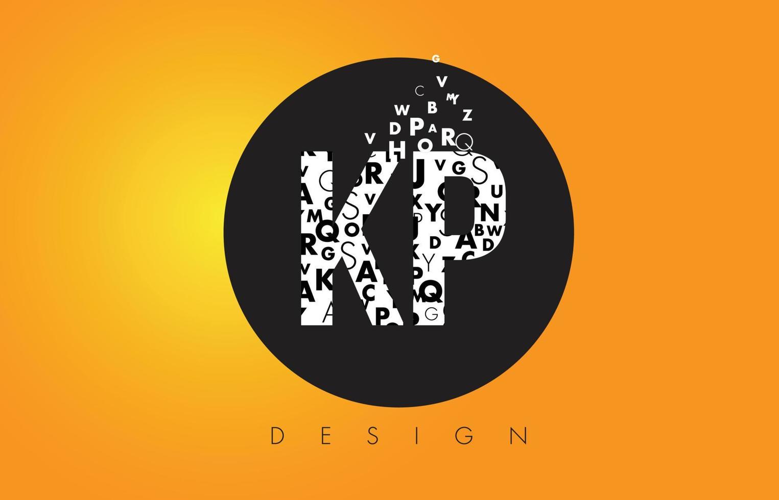KP K P Logo Made of Small Letters with Black Circle and Yellow Background. vector