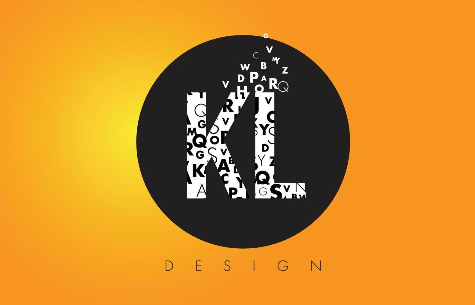 KL K L Logo Made of Small Letters with Black Circle and Yellow Background. vector