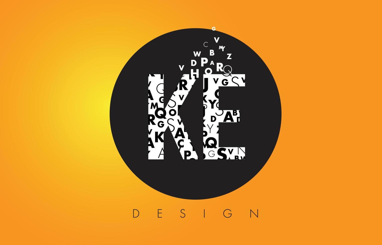 KE K E Logo Made of Small Letters with Black Circle and Yellow Background. vector