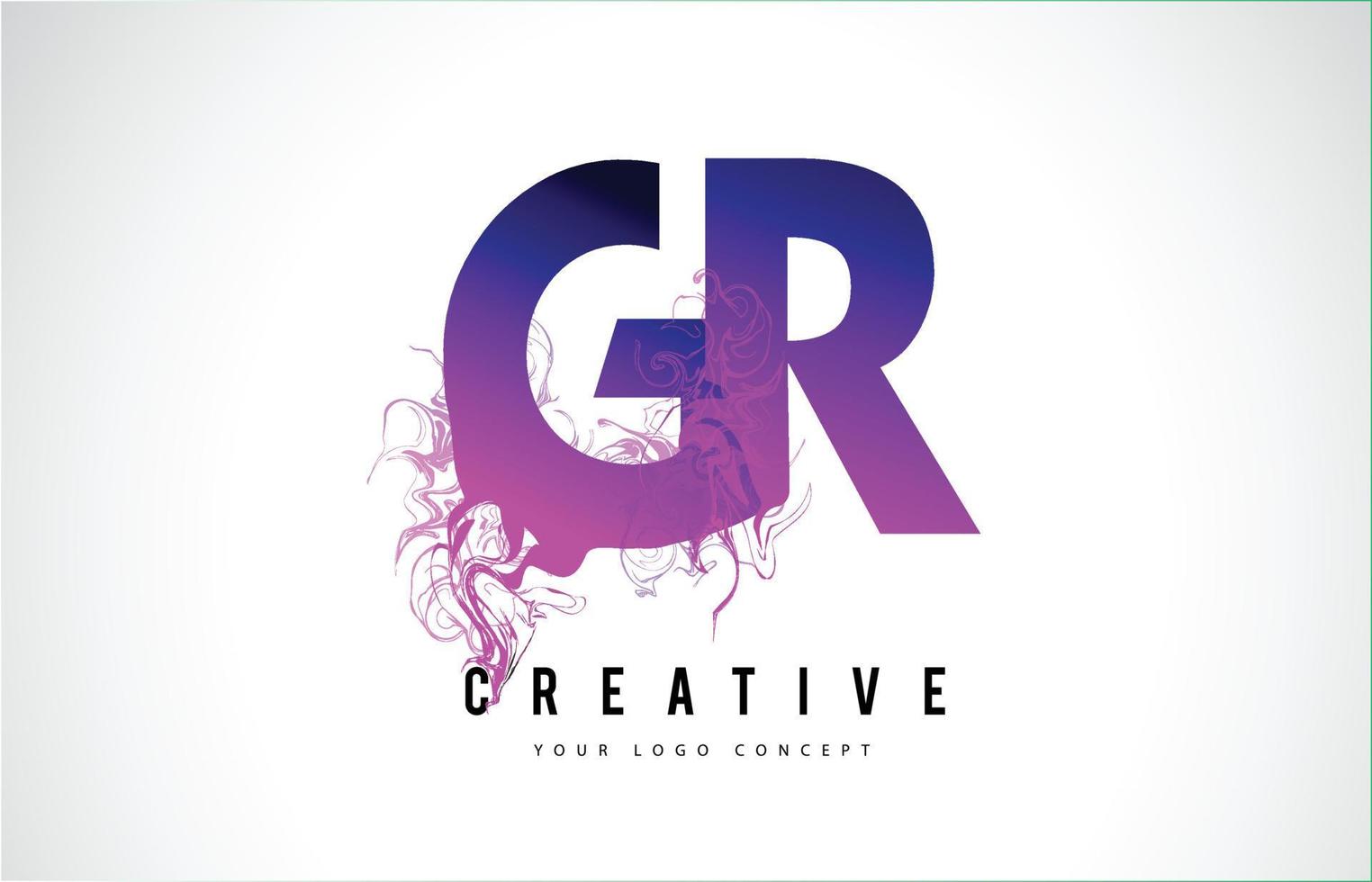 GR G R Purple Letter Logo Design with Liquid Effect Flowing vector
