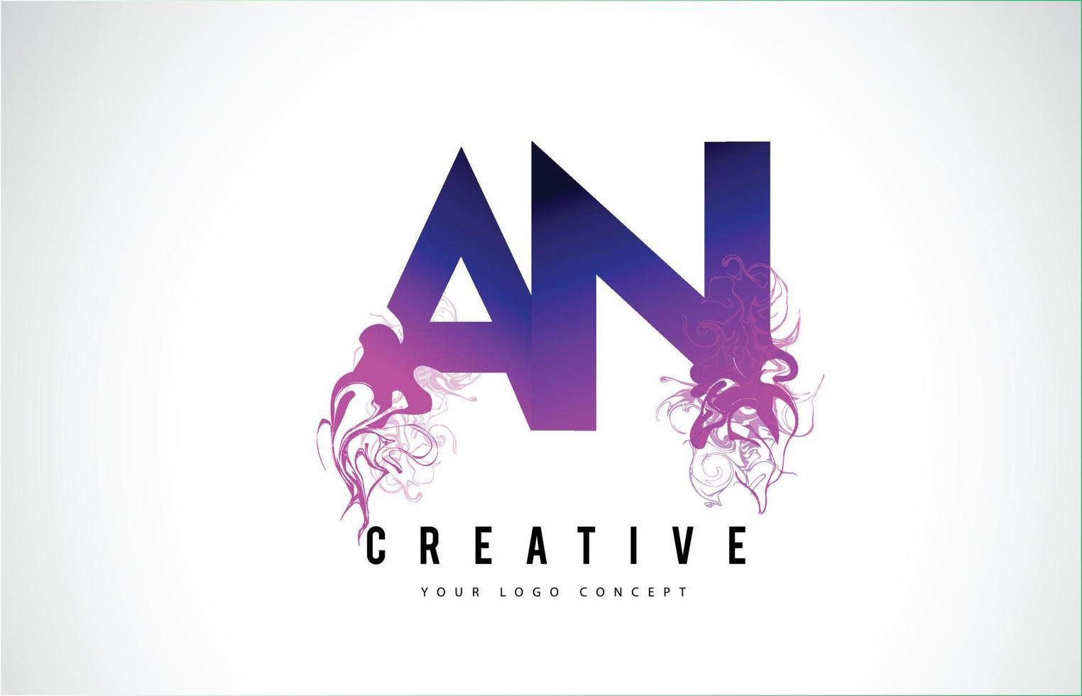 AN A N Purple Letter Logo Design with Liquid Effect Flowing vector