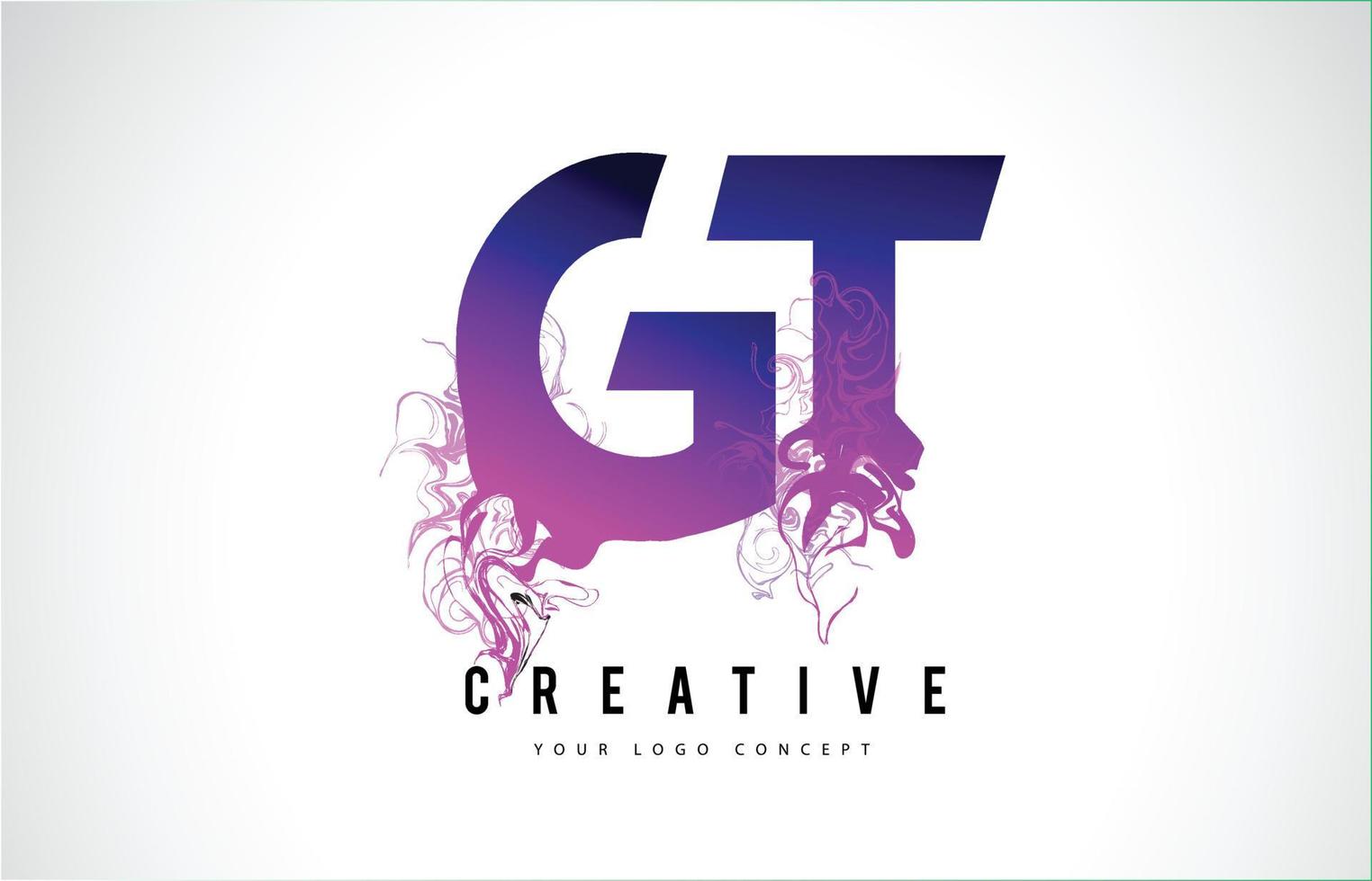 GT G T Purple Letter Logo Design with Liquid Effect Flowing vector