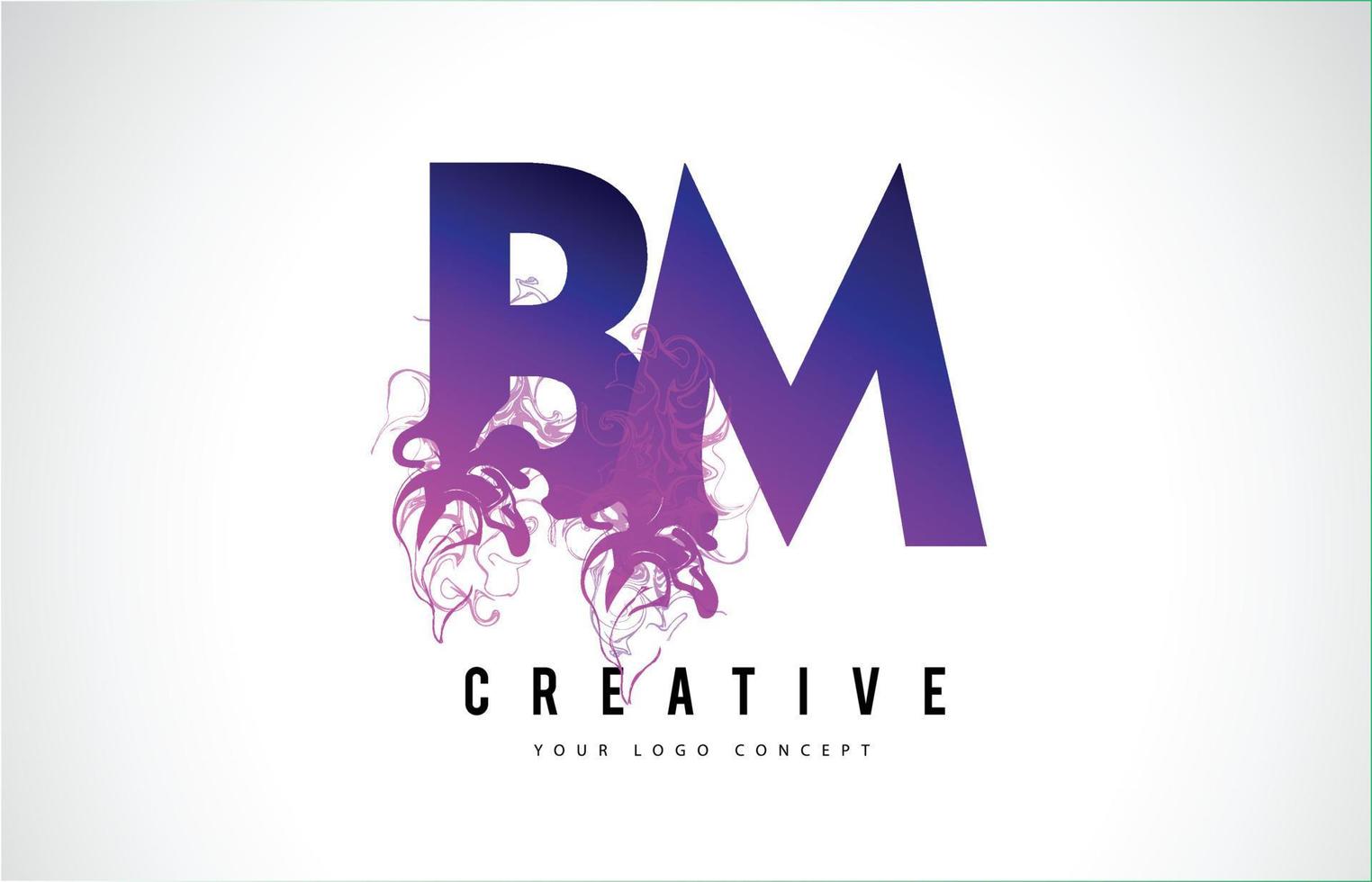 BM B M Purple Letter Logo Design with Liquid Effect Flowing vector