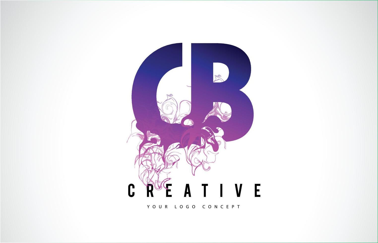 CB C B Purple Letter Logo Design with Liquid Effect Flowing vector