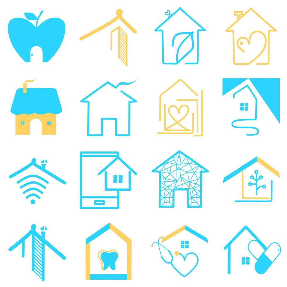 Set of real estate, smart home technology, medical home, love home vector icons. Smart house automation control system symbols. Modern infographic icons for web, mobile apps and ui design.