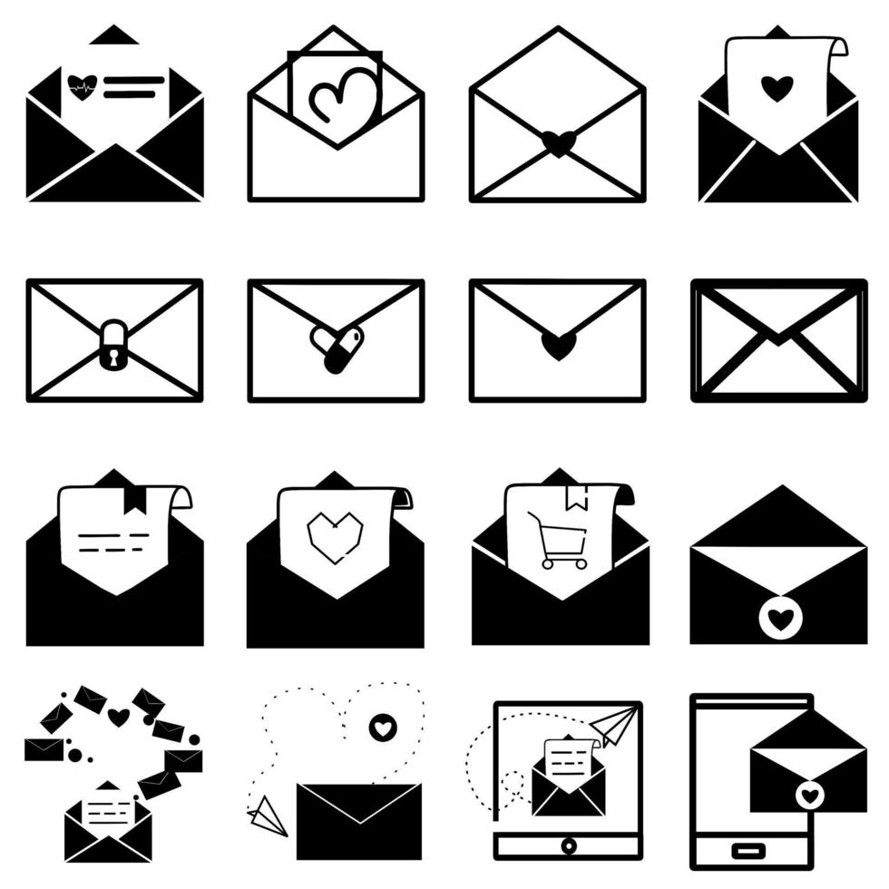 Set of email icons. Open envelope pictogram. Mail symbol, email and messaging, email marketing campaign for website design, mobile application, ui. Sending or receiving email concept working process. vector