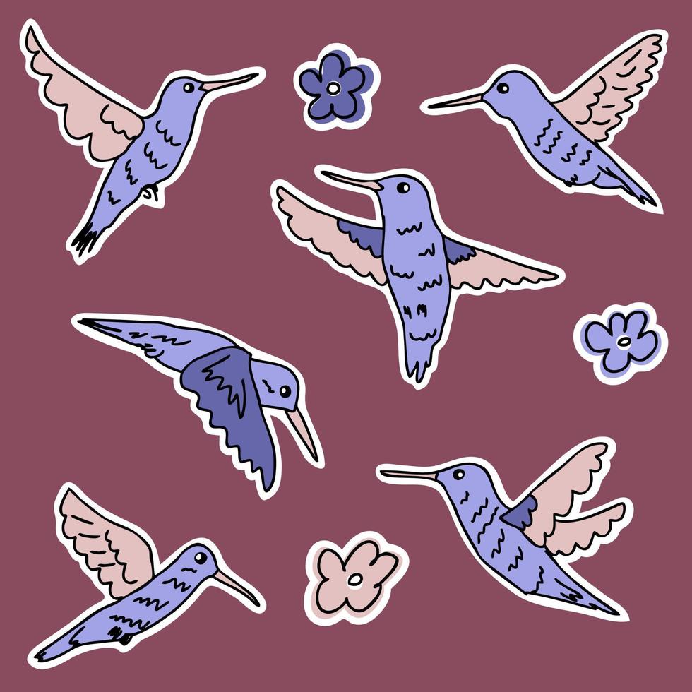 Hand drawn hummingbirds stickers collection. vector