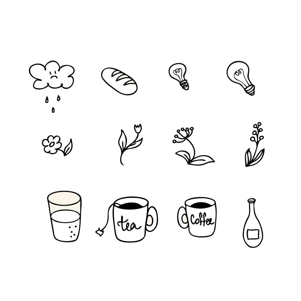 Doodle icon collection of drink more water theme. vector