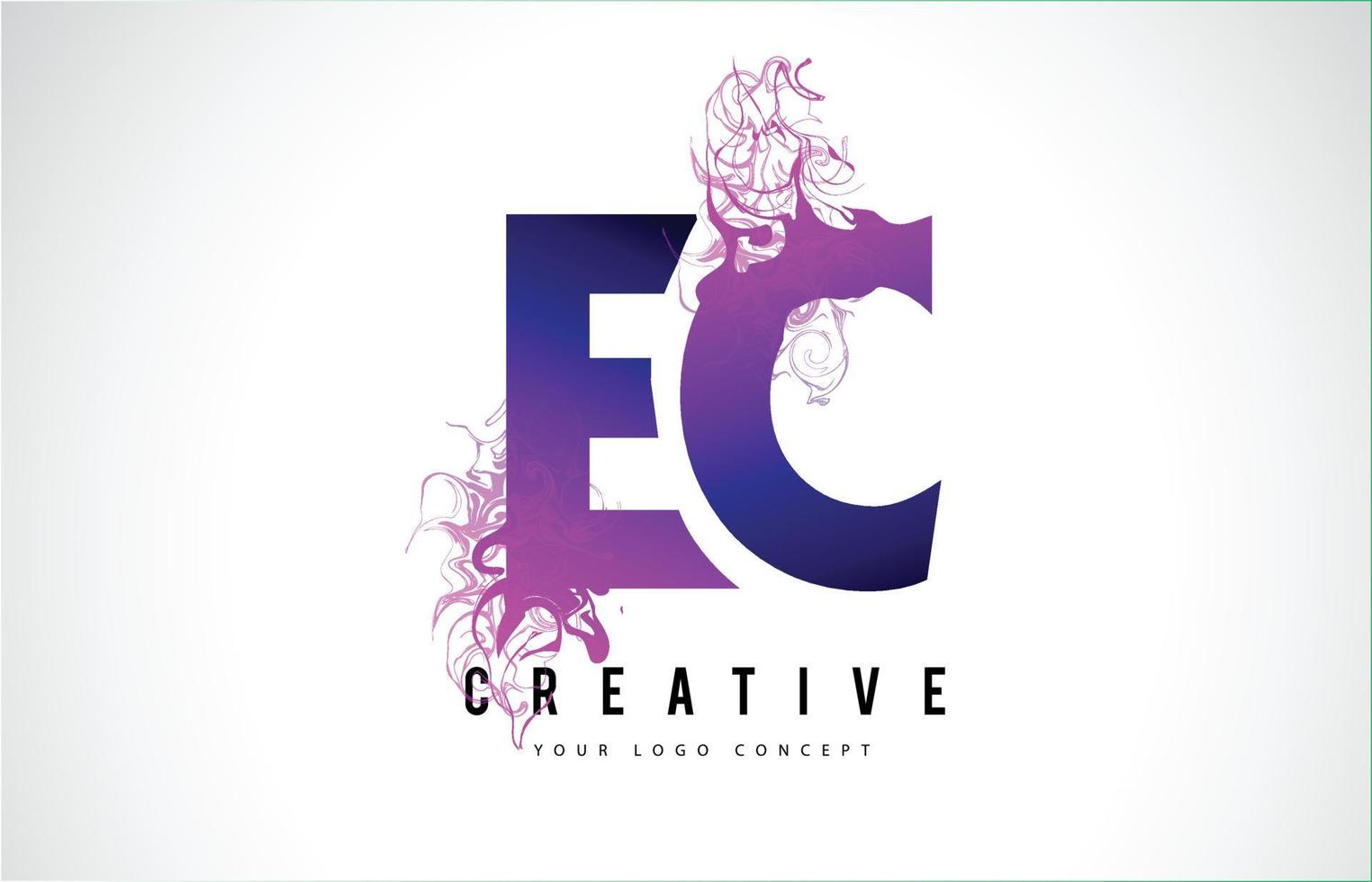 EC E C Purple Letter Logo Design with Liquid Effect Flowing vector