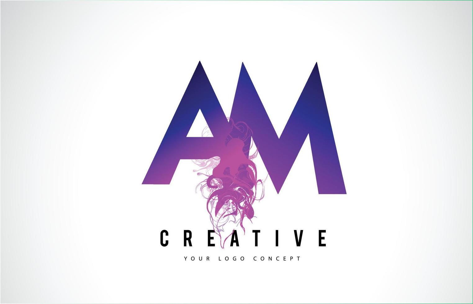 AM A M Purple Letter Logo Design with Liquid Effect Flowing vector