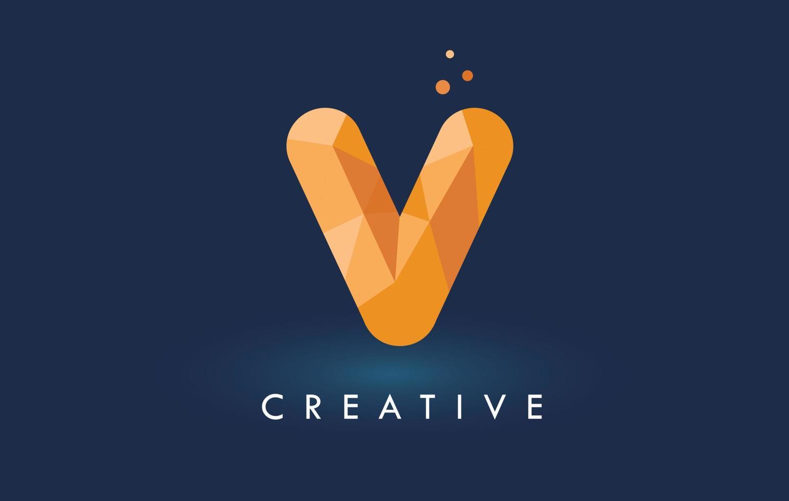 V Letter With Origami Triangles Logo. Creative Yellow Orange Origami Design. vector
