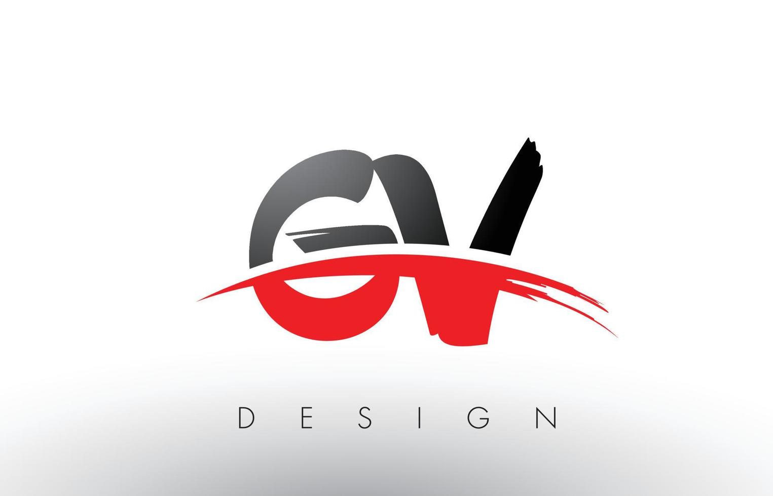GV G V Brush Logo Letters with Red and Black Swoosh Brush Front vector