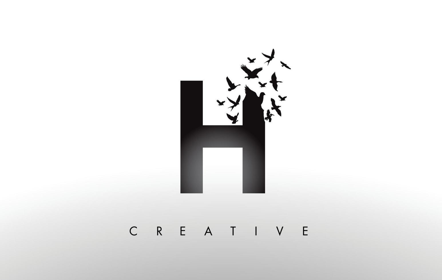 H Logo Letter with Flock of Birds Flying and Disintegrating from the Letter. vector