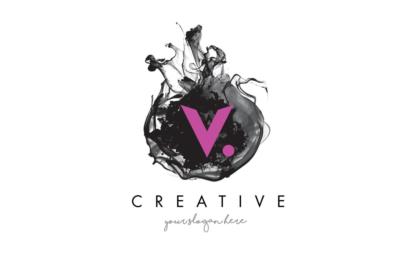 V Letter Logo Design with Ink Cloud Texture. vector