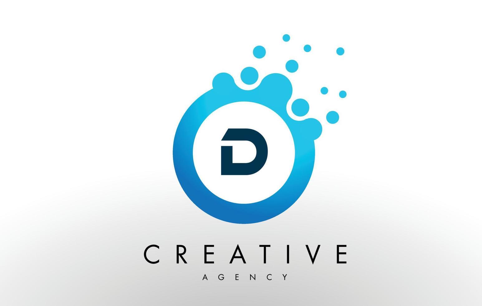 d Letter Logo. Blue Dots Bubble Design Vector