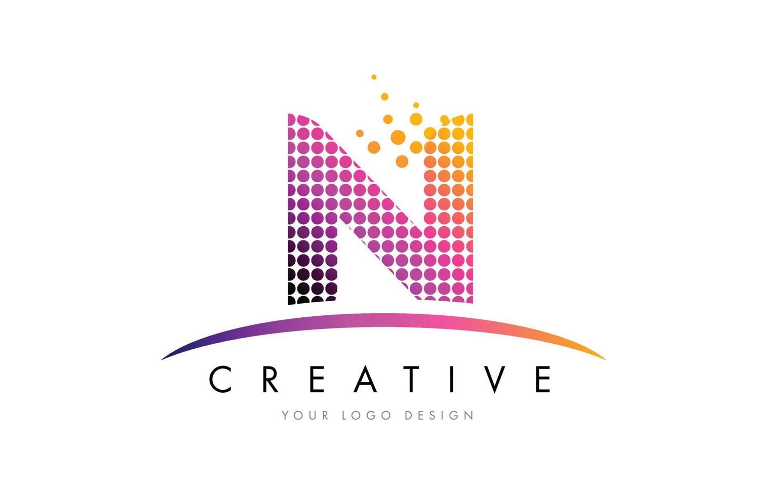 N Letter Logo Design with Magenta Dots and Swoosh vector