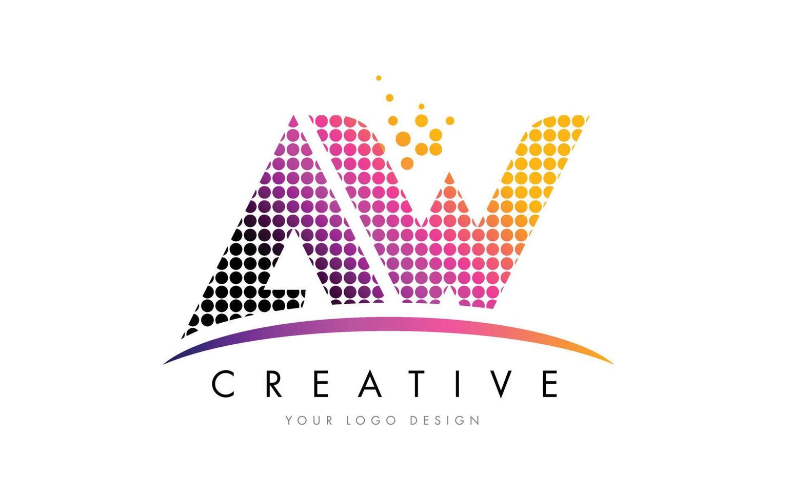 AW A W Letter Logo Design with Magenta Dots and Swoosh vector