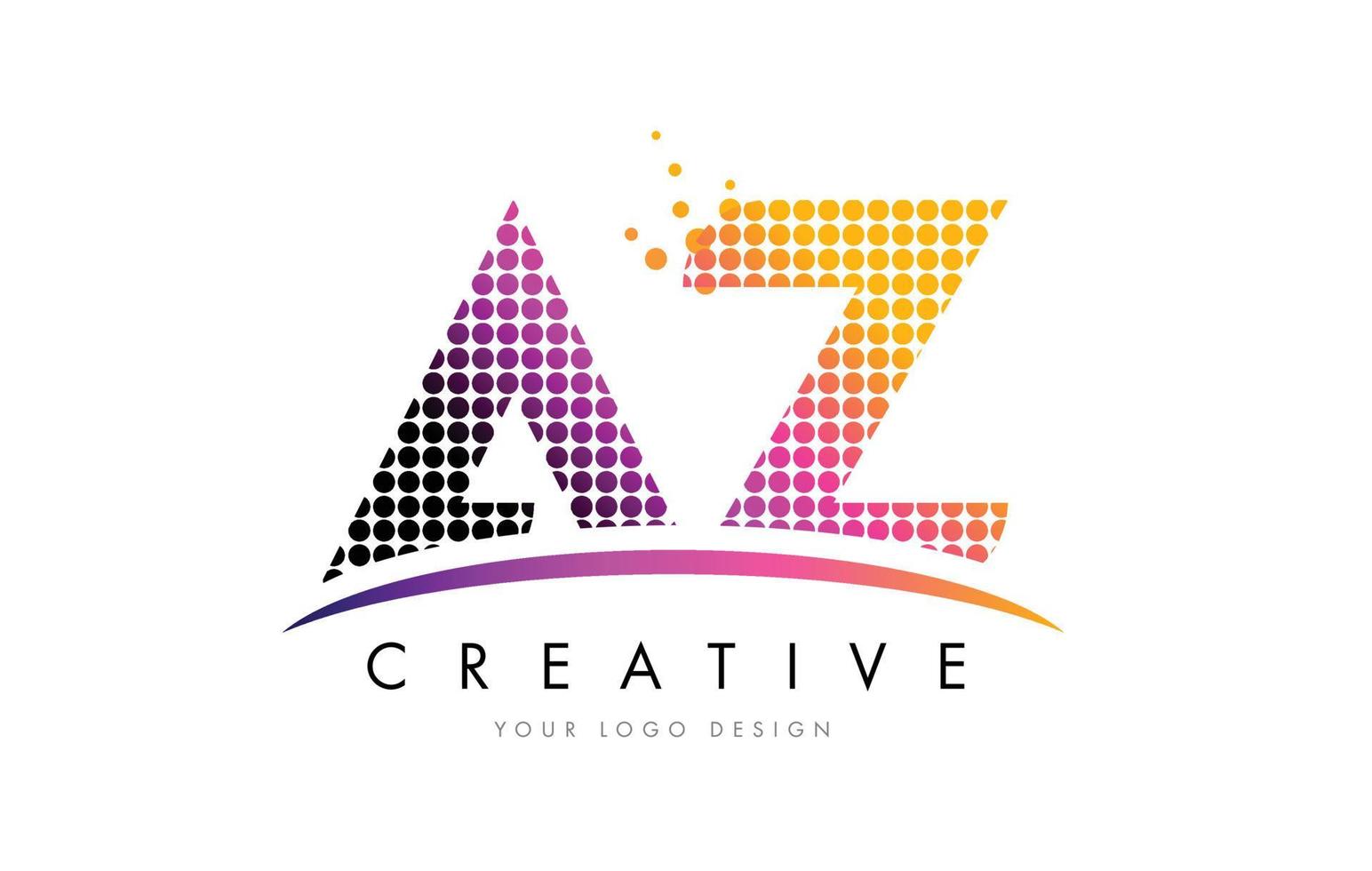 AZ A Z Letter Logo Design with Magenta Dots and Swoosh vector