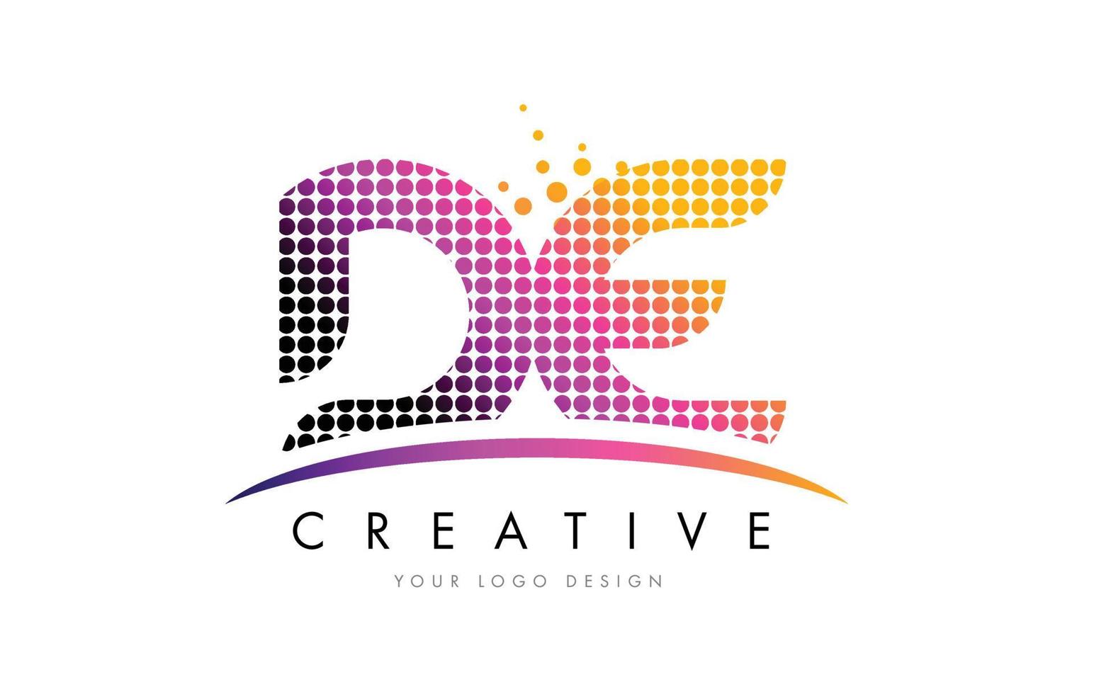 DE D E Letter Logo Design with Magenta Dots and Swoosh vector