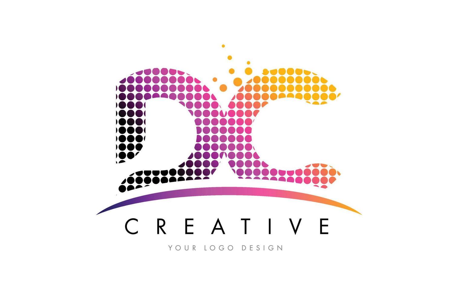 DC D C Letter Logo Design with Magenta Dots and Swoosh vector