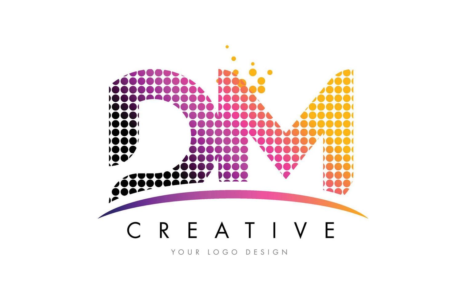 DM D M Letter Logo Design with Magenta Dots and Swoosh vector