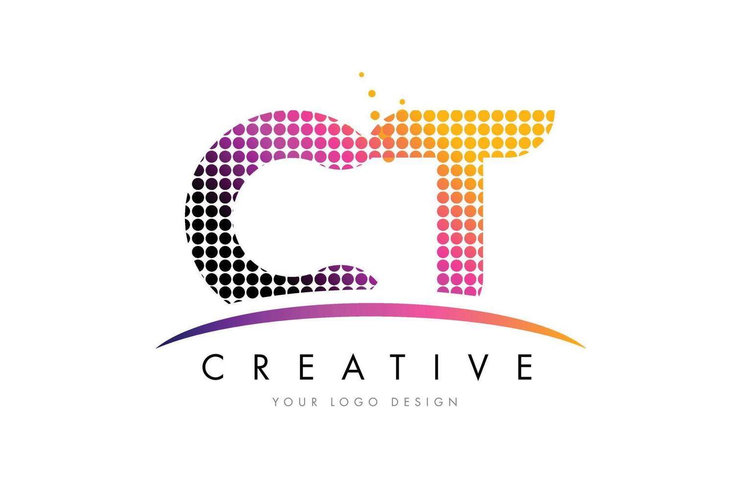 Diseño de logotipo ct ct carta con puntos magenta y swoosh vector