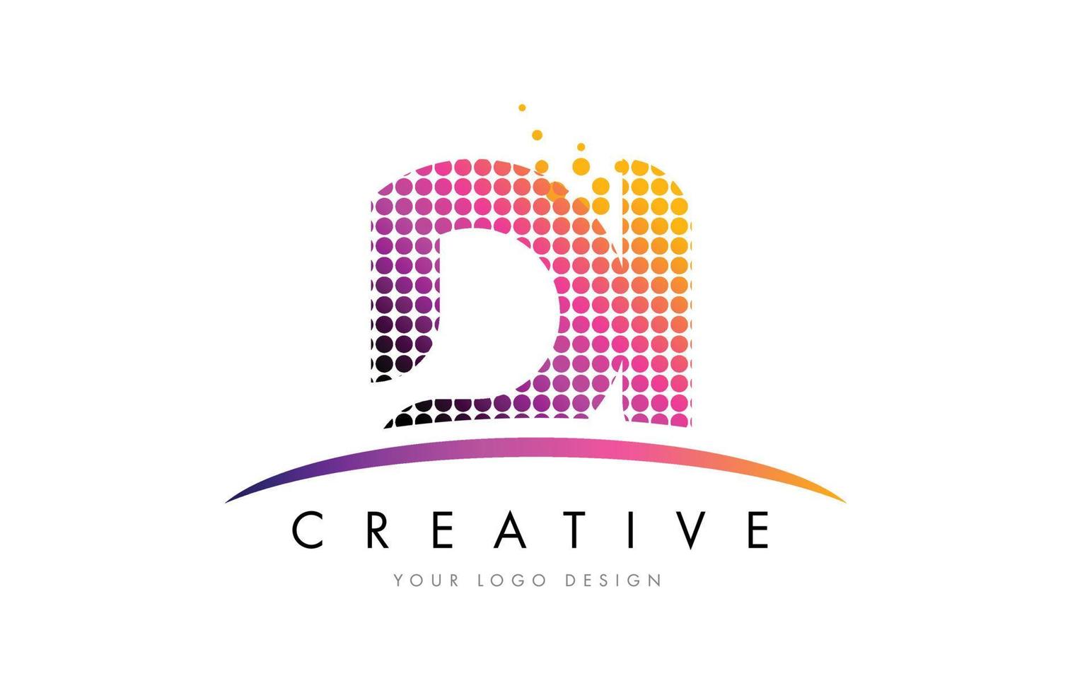 DI D I Letter Logo Design with Magenta Dots and Swoosh vector