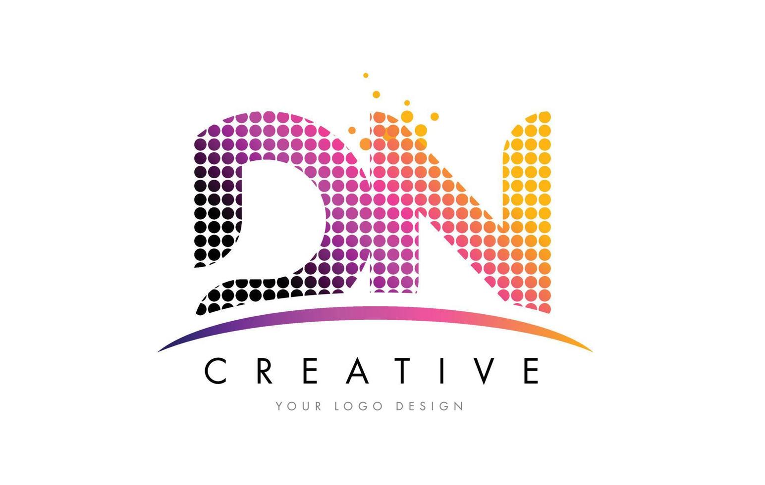 DN D N Letter Logo Design with Magenta Dots and Swoosh vector