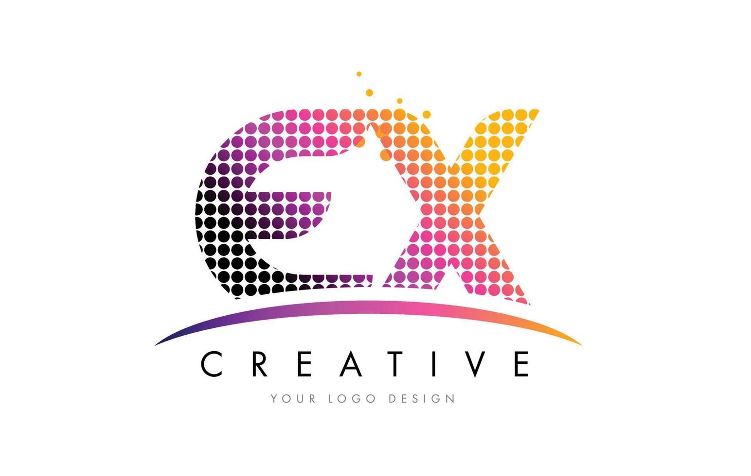EX E X Letter Logo Design with Magenta Dots and Swoosh vector