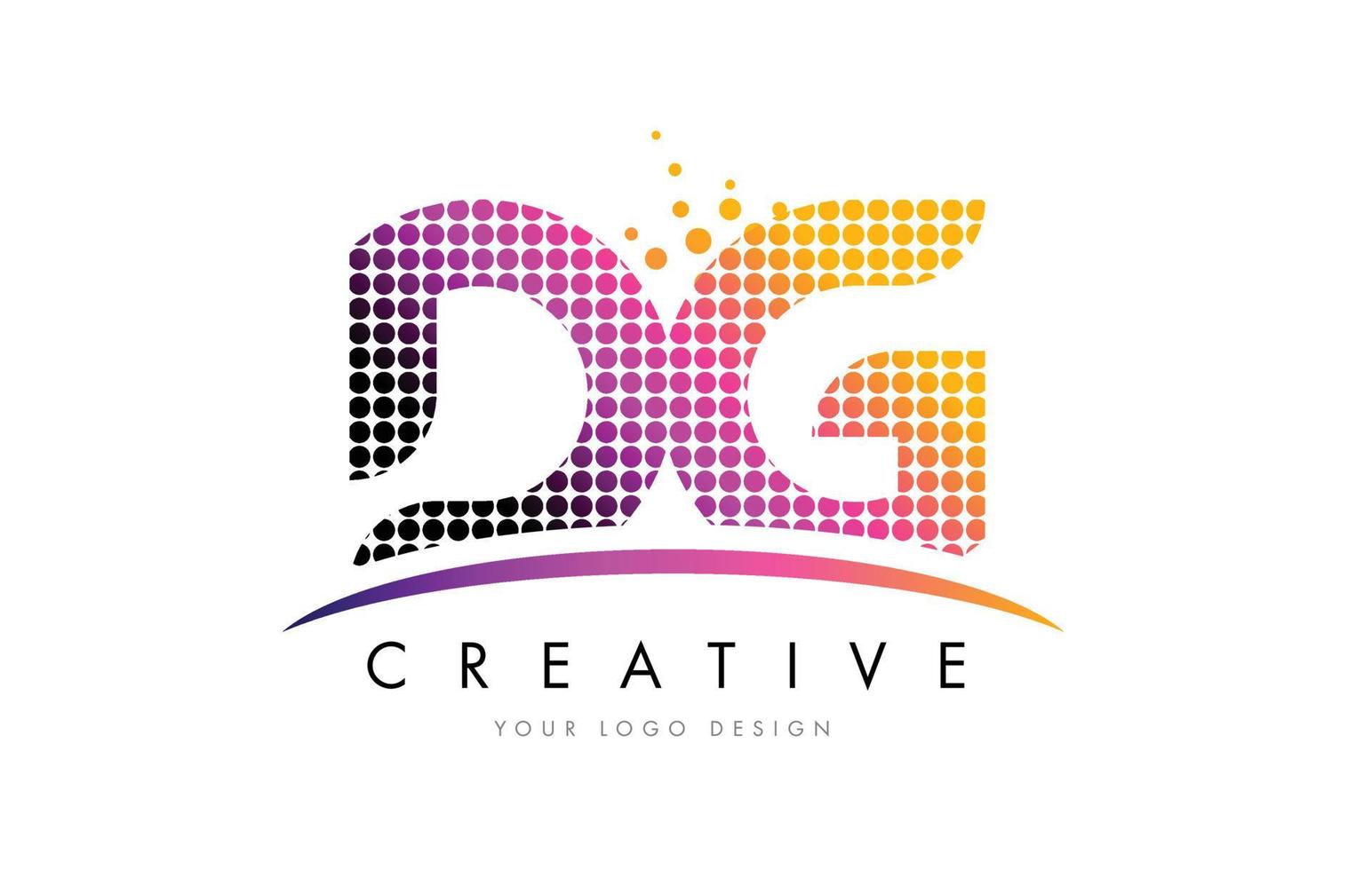 Diseño de logotipo dg dg carta con puntos magentas y swoosh vector