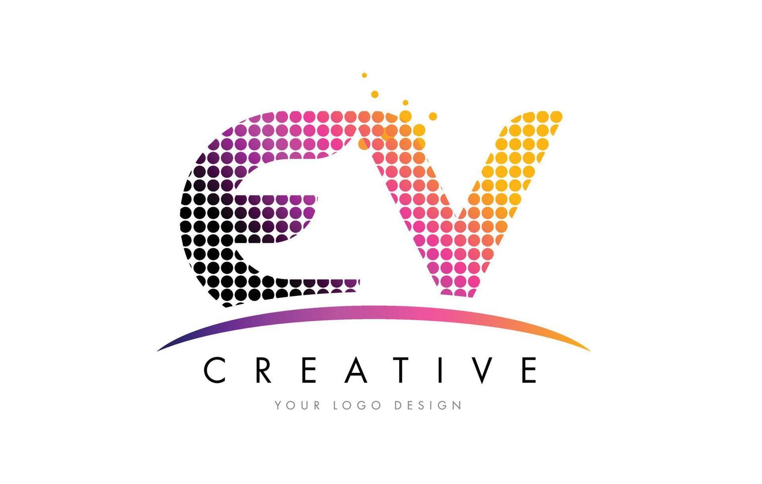 EV E V Letter Logo Design with Magenta Dots and Swoosh vector
