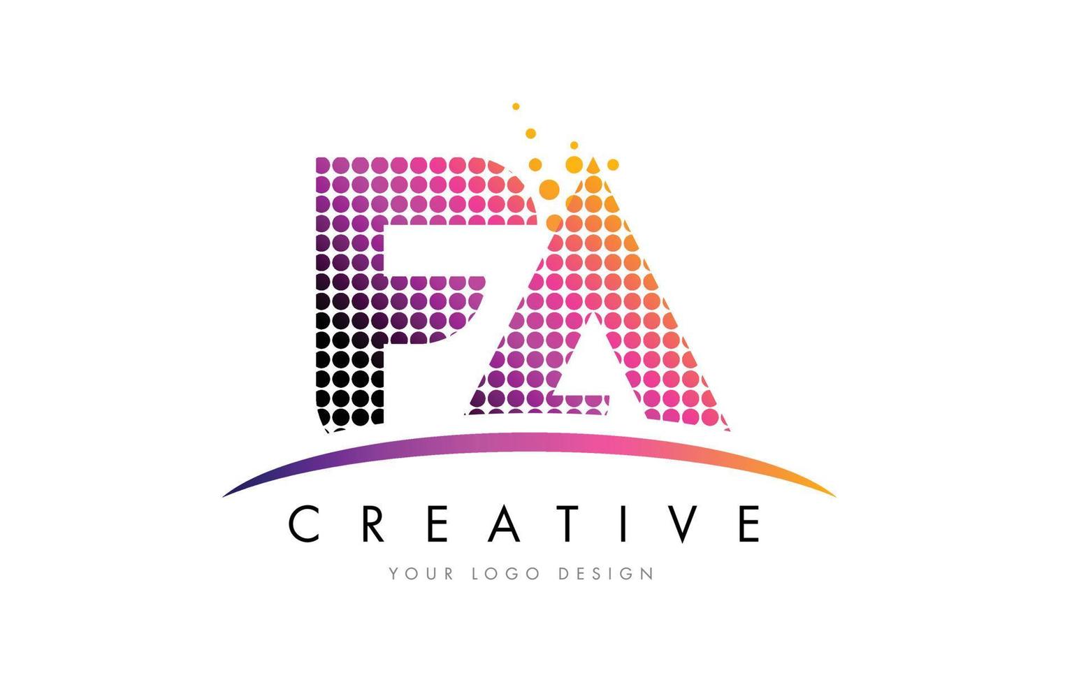 FA F A Letter Logo Design with Magenta Dots and Swoosh vector