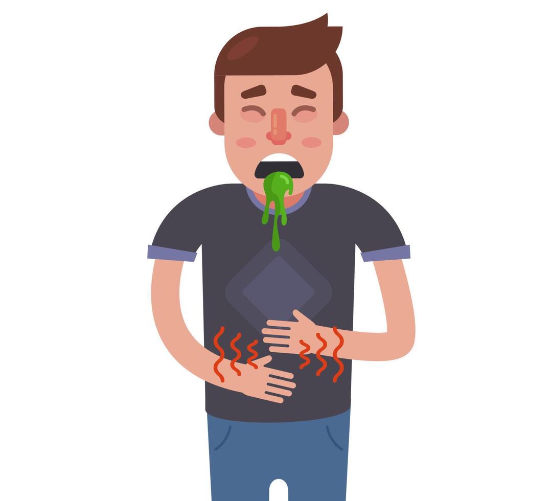 el hombre tiene náuseas y dolor de estómago. problemas digestivos